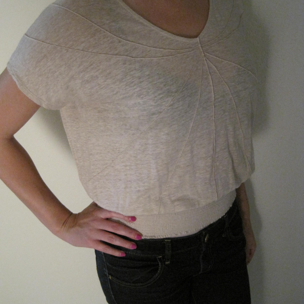 GIANNI BINI CAP SLEEVE TAN EGGSHELL BEIGE TOP MED - Picture 3 of 4